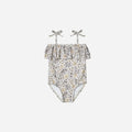 Girls' high elasticity one piece swimsuit in floral print with quick-drying polyester fabric