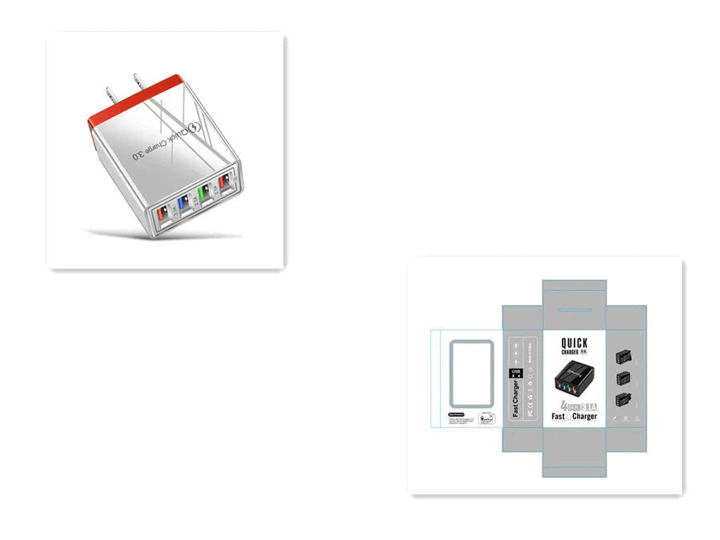 4-port USB wall charger with Quick Charge 3.0 technology for fast charging of smartphones and tablets