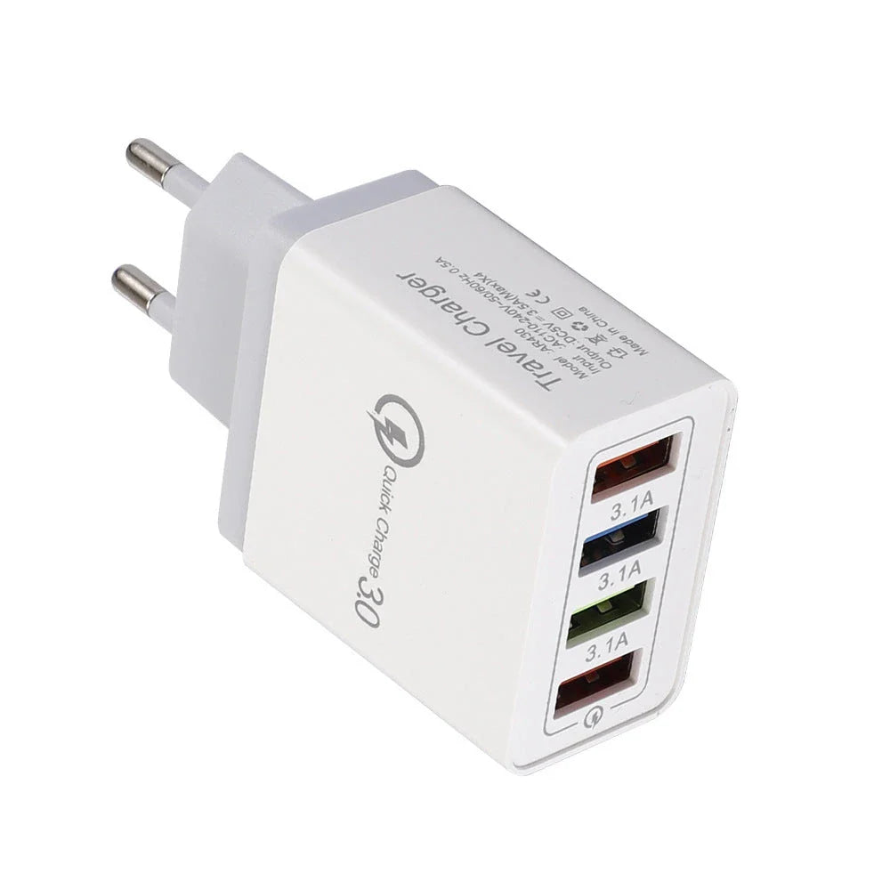 4-port USB wall charger with Quick Charge 3.0 technology for fast charging of smartphones and tablets