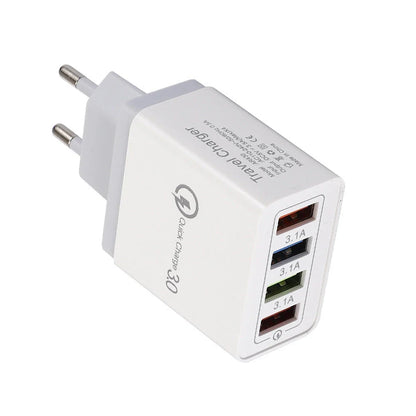 4-port USB wall charger with Quick Charge 3.0 technology for fast charging of smartphones and tablets