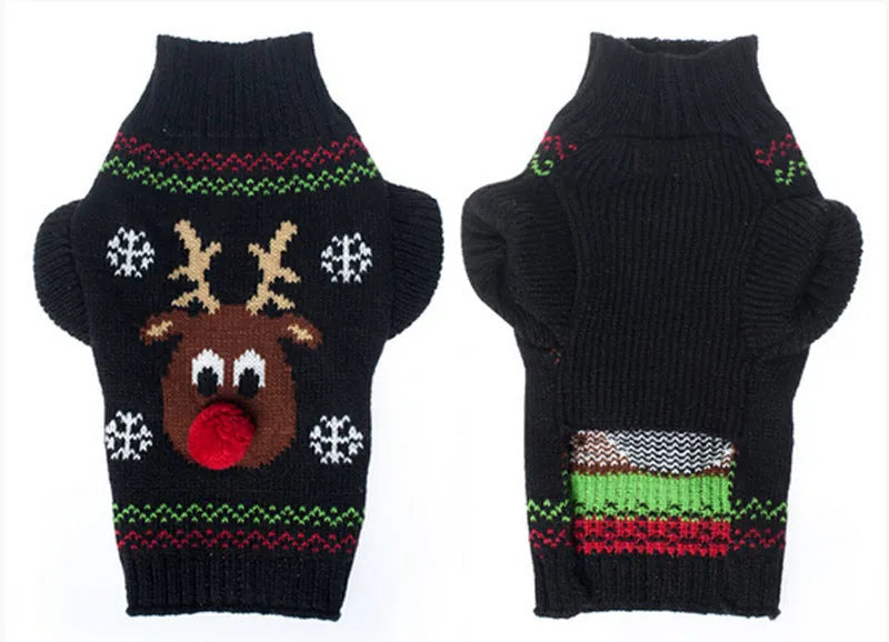 Acrylic Christmas pet sweater for cats and dogs in black and red, sizes XXS to XXL