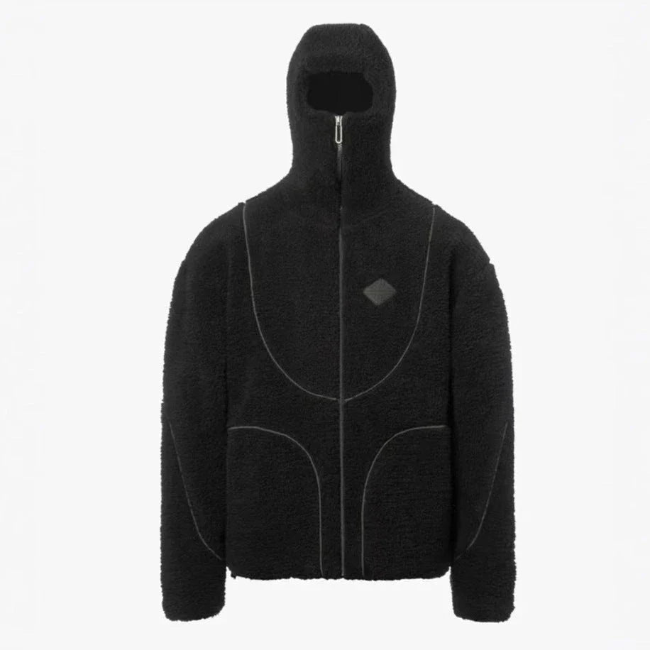 Men's hooded fleece jacket in a stylish patchwork design, available in various colors and sizes