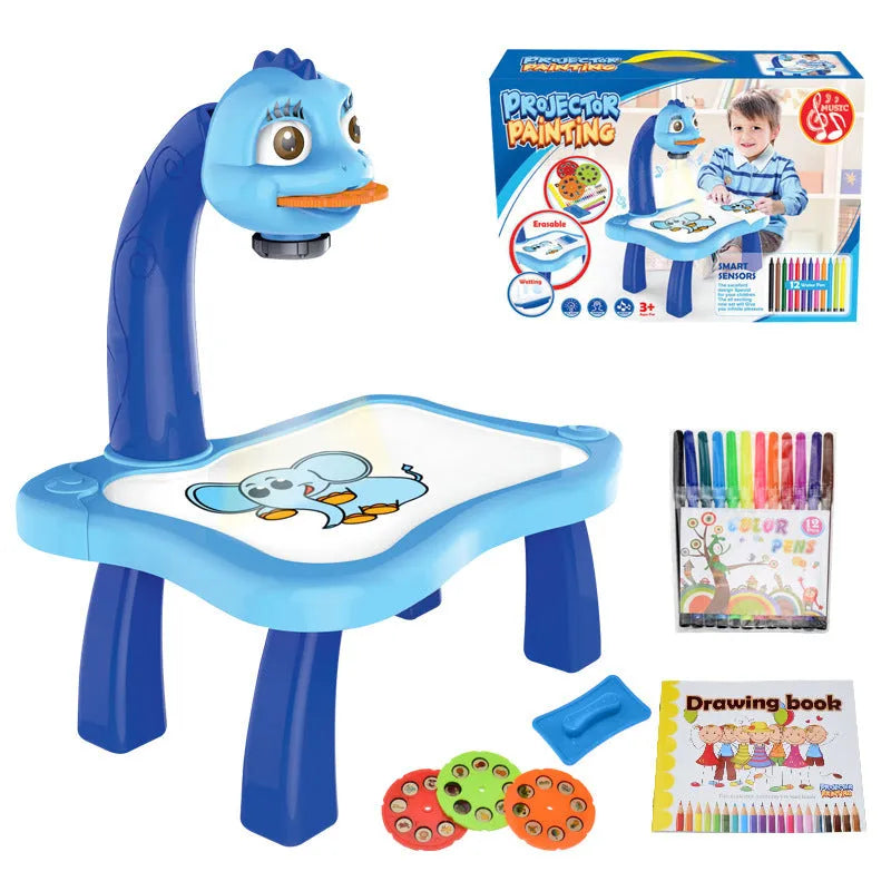 Children's magnetic plastic projection drawing board in blue colour with writing tools