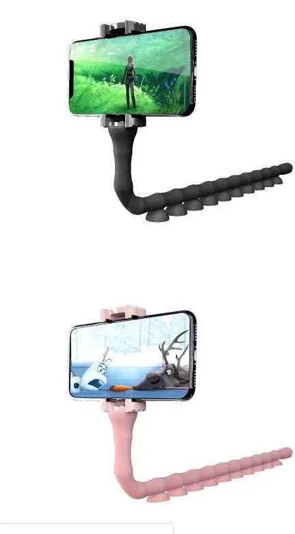 Flexible worm design mobile phone holder with suction cup mount showing 62cm length and black colour option