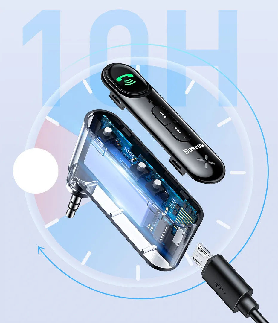 Black car Bluetooth receiver 5.0 with 3.5mm audio output and microphone
