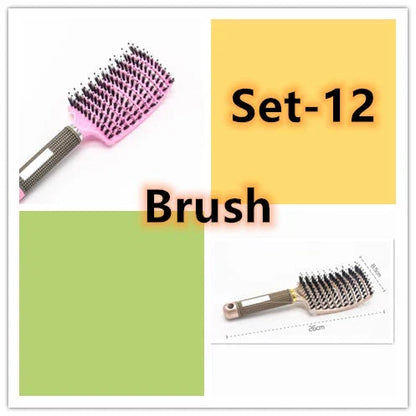 Detangling hairbrush with bristle and nylon teeth for effortless hair management and scalp massage