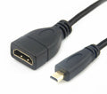 Black HDMI female to Micro HDMI male stub cable 0.15m short adapter on white background