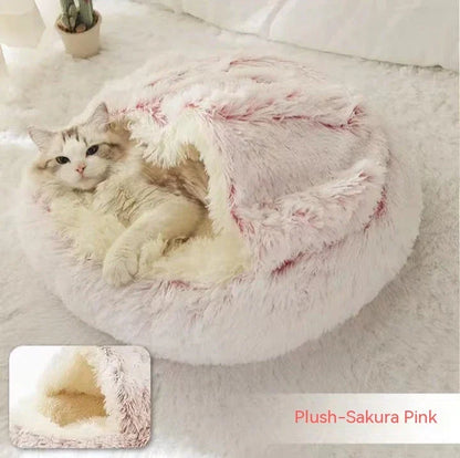 A soft, plush pet bed in various colors, including olive green, brown, pink, and grey, designed for the comfort and relaxation of cats and dogs.