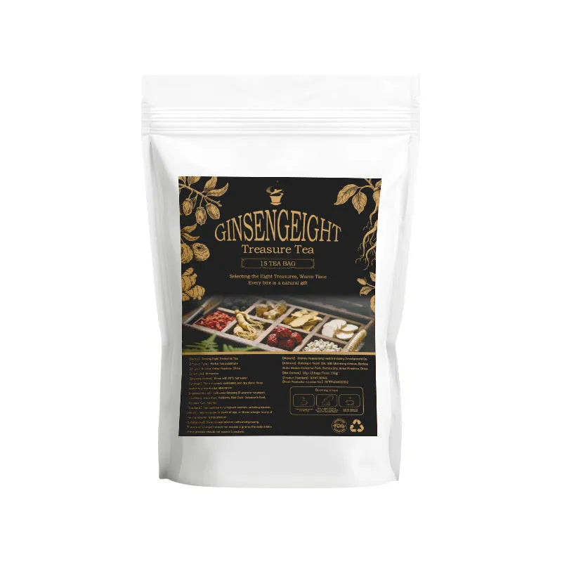 Ginseng Wubao Tea 20 sachets pack with ginseng, maca, and red goji blend.