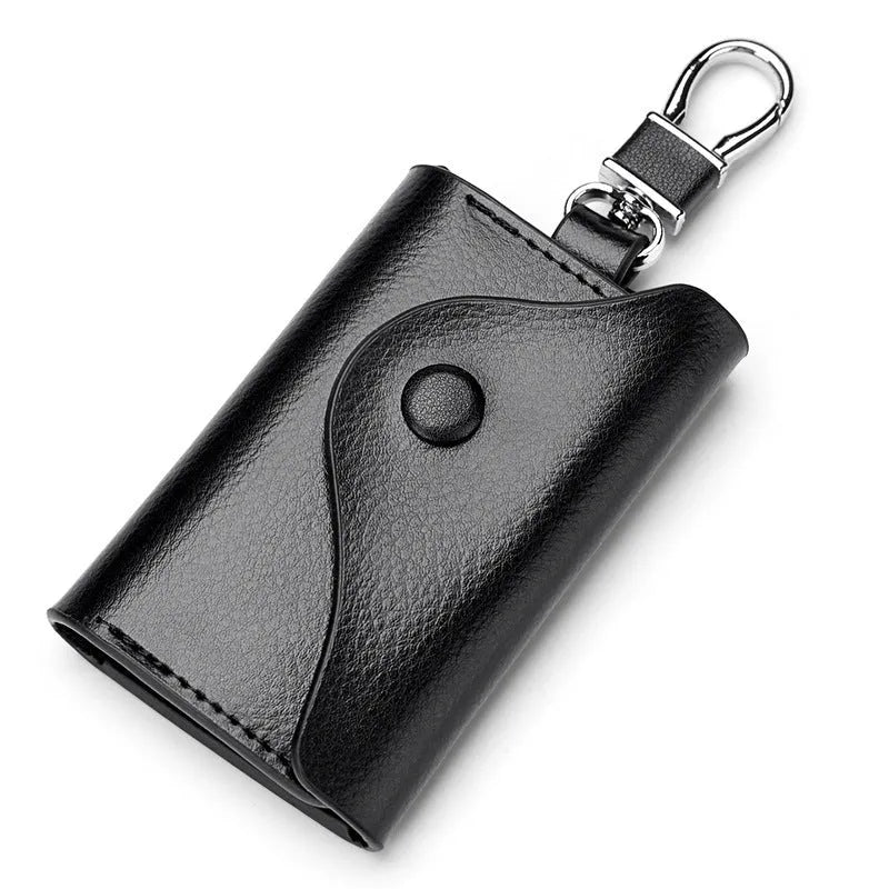 Genuine leather keychain card holder in square vertical design with key organisation