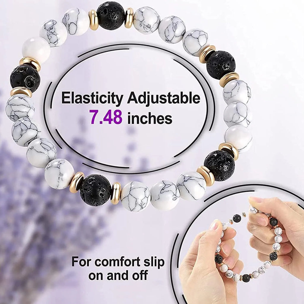 Natural stone and alloy bracelet showing selection of 25 different style options including tiger eye, agate and decorative tassels