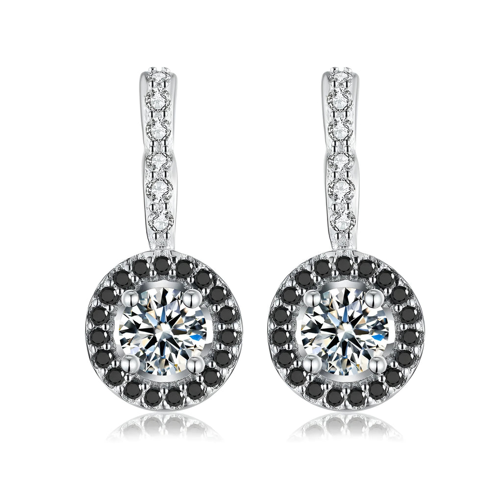 Ladies S925 sterling silver earrings with white geometric design and zircon inlay, 5g precious metal weight