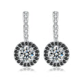 Ladies S925 sterling silver earrings with white geometric design and zircon inlay, 5g precious metal weight
