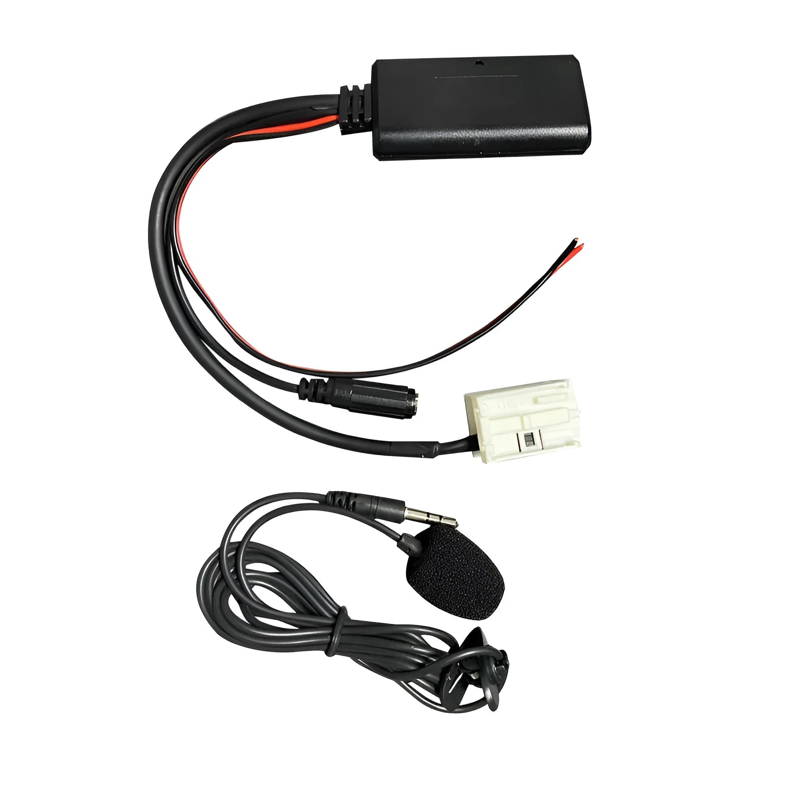 Bluetooth audio interface cable for Citroen and Peugeot RD4 car stereos with a connector and wiring.