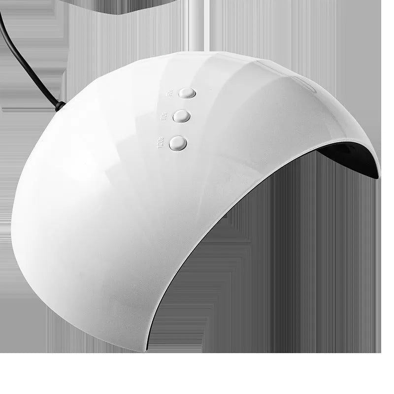 White 36W UV LED nail lamp with 12 beads and USB power socket on a clear background