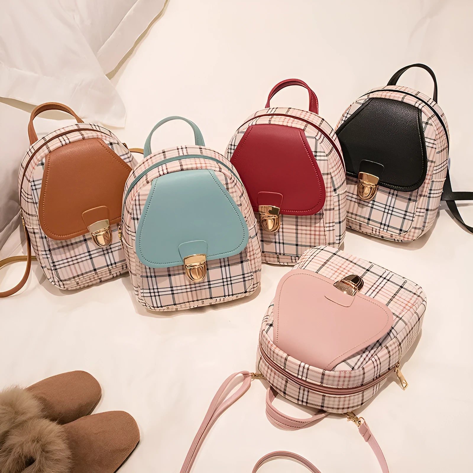 One shoulder diagonal phone bag in PU leather, shown in multiple colour options including black, blue, and pink.