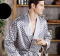 Men's 95% silk long sleeve cardigan nightgown in deep earthly gold with lapel collar, summer sleepwear