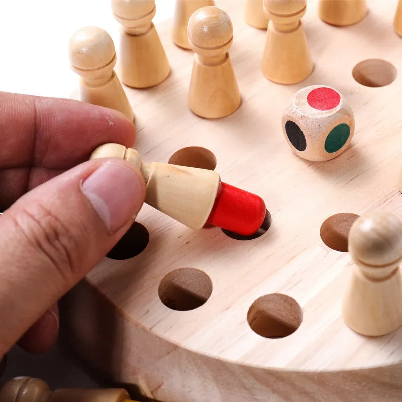 Beech wood memory chess set for children age 3+ with white pieces on 17cm board