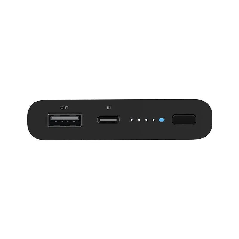 White 10000mAh power bank showing USB-C port and wireless charging symbol