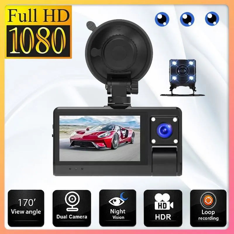Black G50 dashboard camera with 3-inch screen and wide-angle lens for car windshield mounting