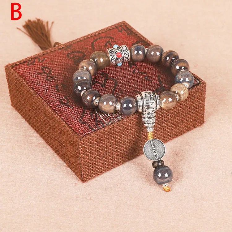 Men's gradient ceramic bracelet with Yonghe blessing charm and coloured glaze beads