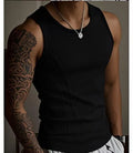 Men's black tight-fitting I-shaped polyester sports vest with American stitching