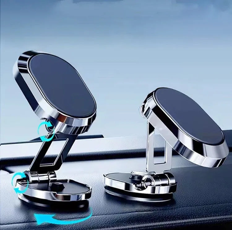 Zinc alloy folding magnetic car phone bracket on dashboard with 360 rotation, black colour, 65x20x36mm