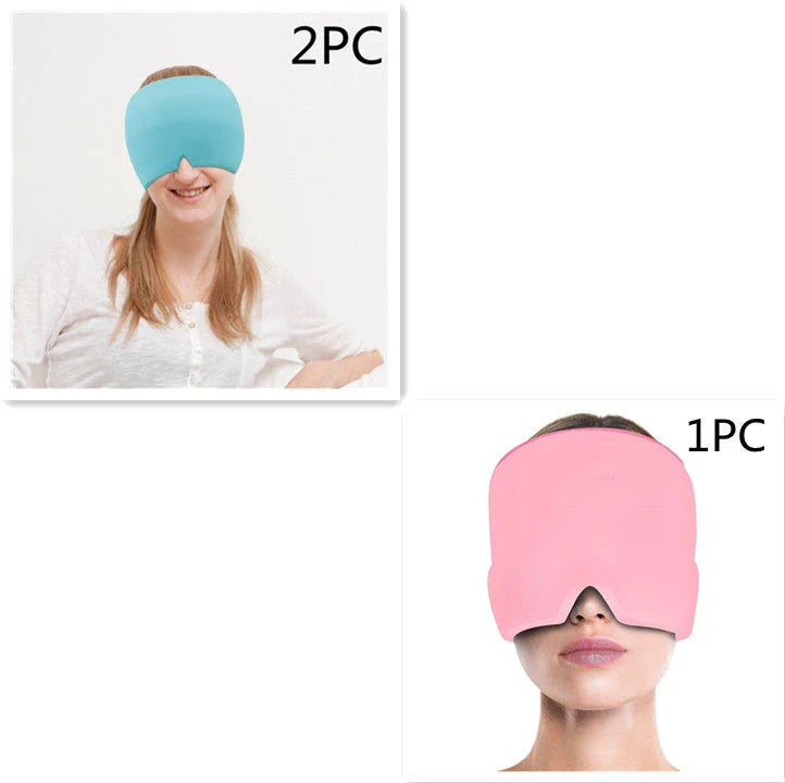 Soothing ice gel eye mask for headache relief, featuring a cooling gel pack and premium elastic cloth for a comfortable fit