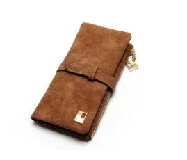 Korean-style retro matte leather-effect women's long wallet open showing interior card slots and organisation