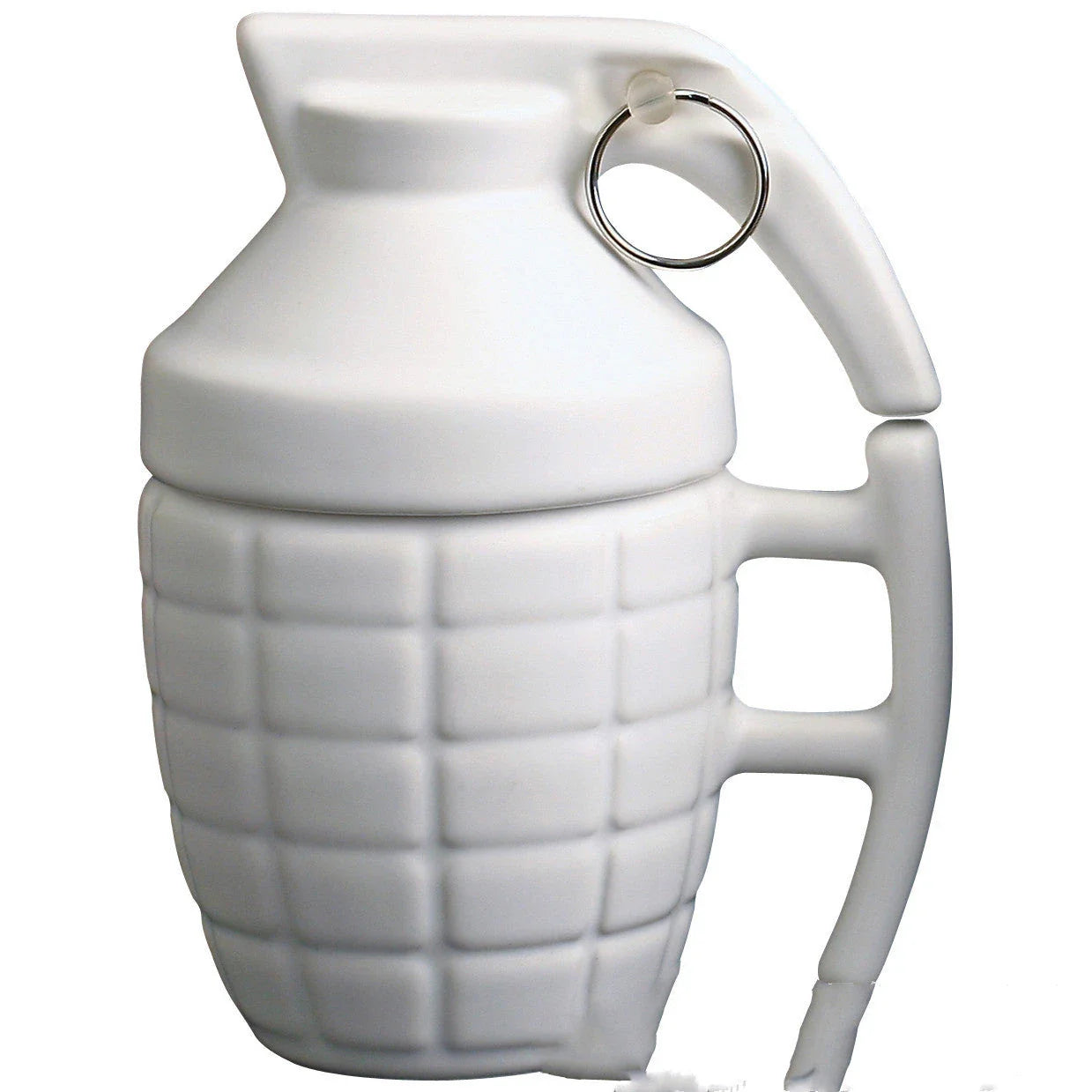 Grenade-shaped ceramic coffee mug with lid, made of durable nylon material for hot drinks