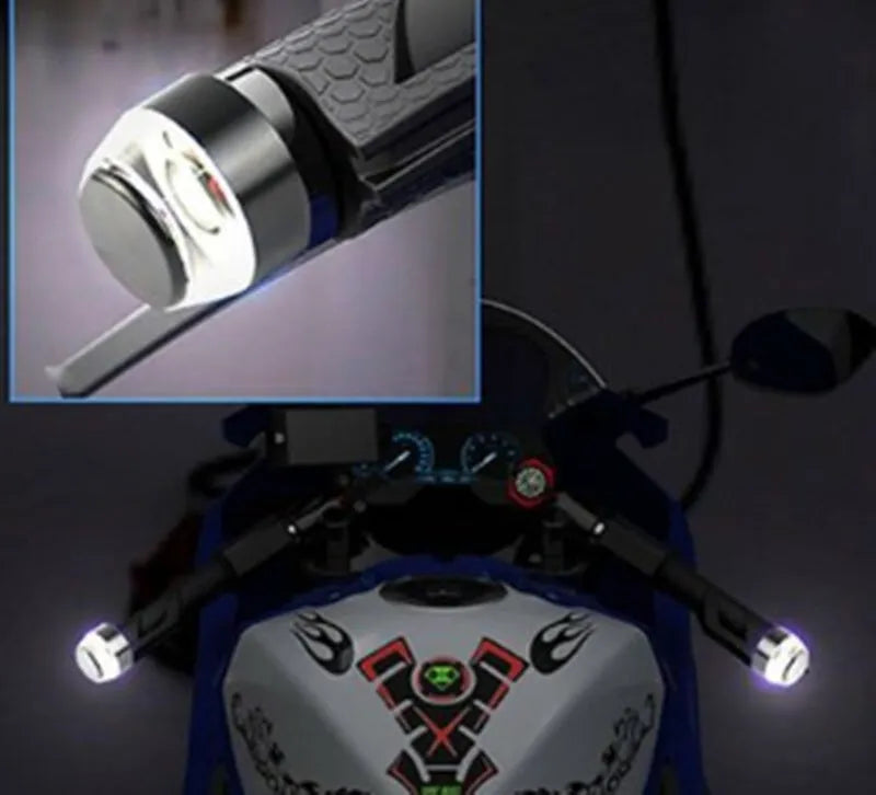 Motorcycle handlebar LED turn signal light set in white yellow with ABS housing and DC 12V voltage for motorbike, ATV, and scooter