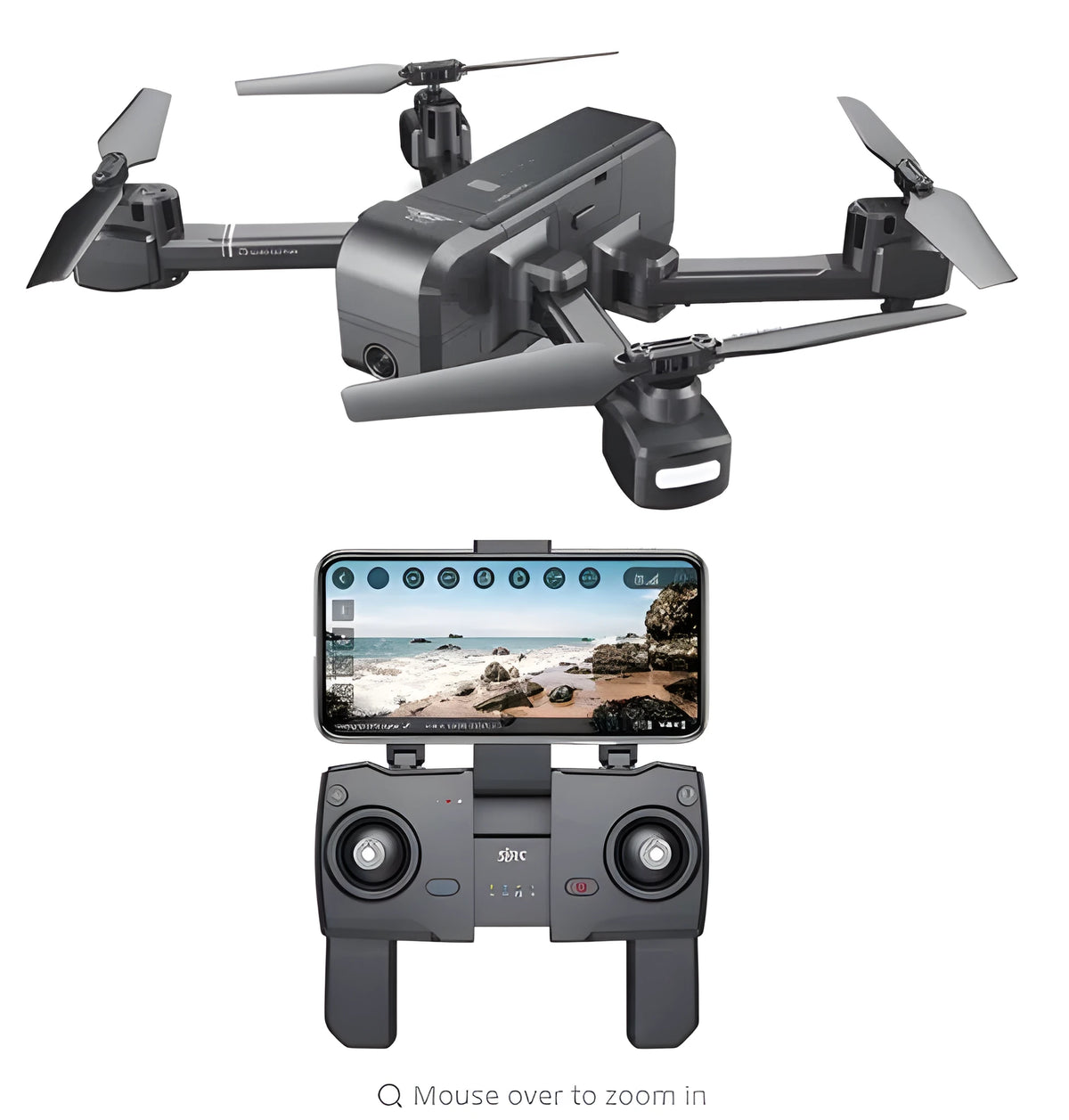 Black folding quadcopter drone with 1080P WiFi FPV camera, GPS return, folded size 14.5 x 10 x 6.5 cm