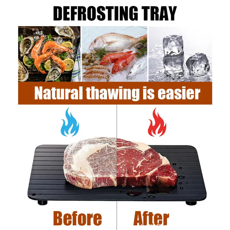 Quick defrost tray with drip tray, silica gel and aluminium alloy, fast thawing plate for frozen food, multiple sizes