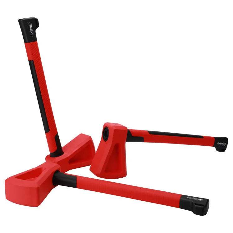 Red plastic axe-shaped muscle trainer for home fitness and strength workouts.