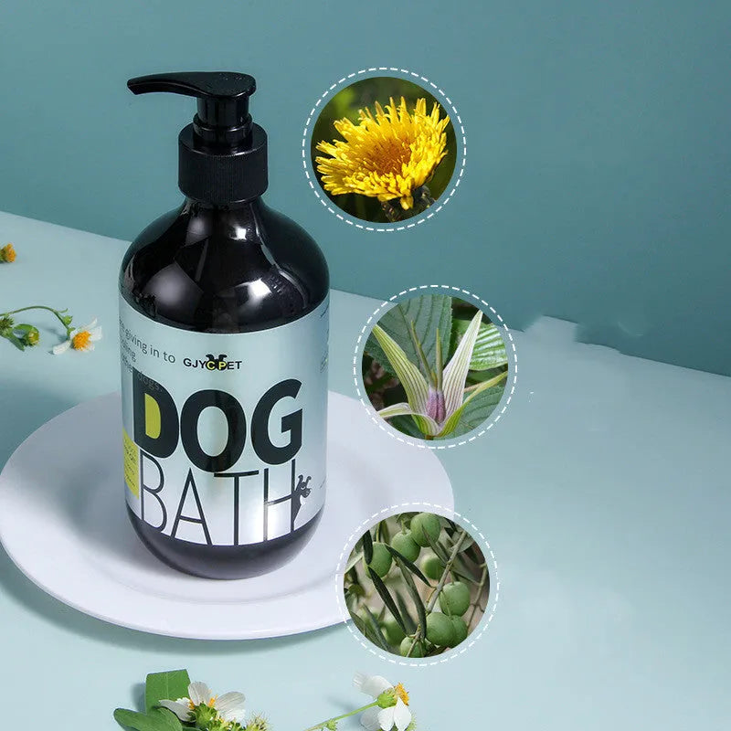 100ml antibacterial deodorising dog shower gel in a plain plastic bottle with a label