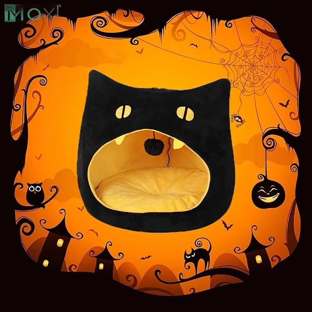 Soft plush covered cat-shaped pet bed with anti-slip bottom in multiple colour options