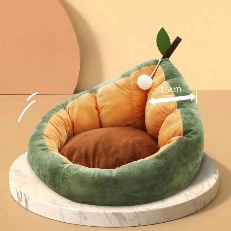 Soft cotton pet bed for cats and dogs in green colour, showing removable cover and padded interior.