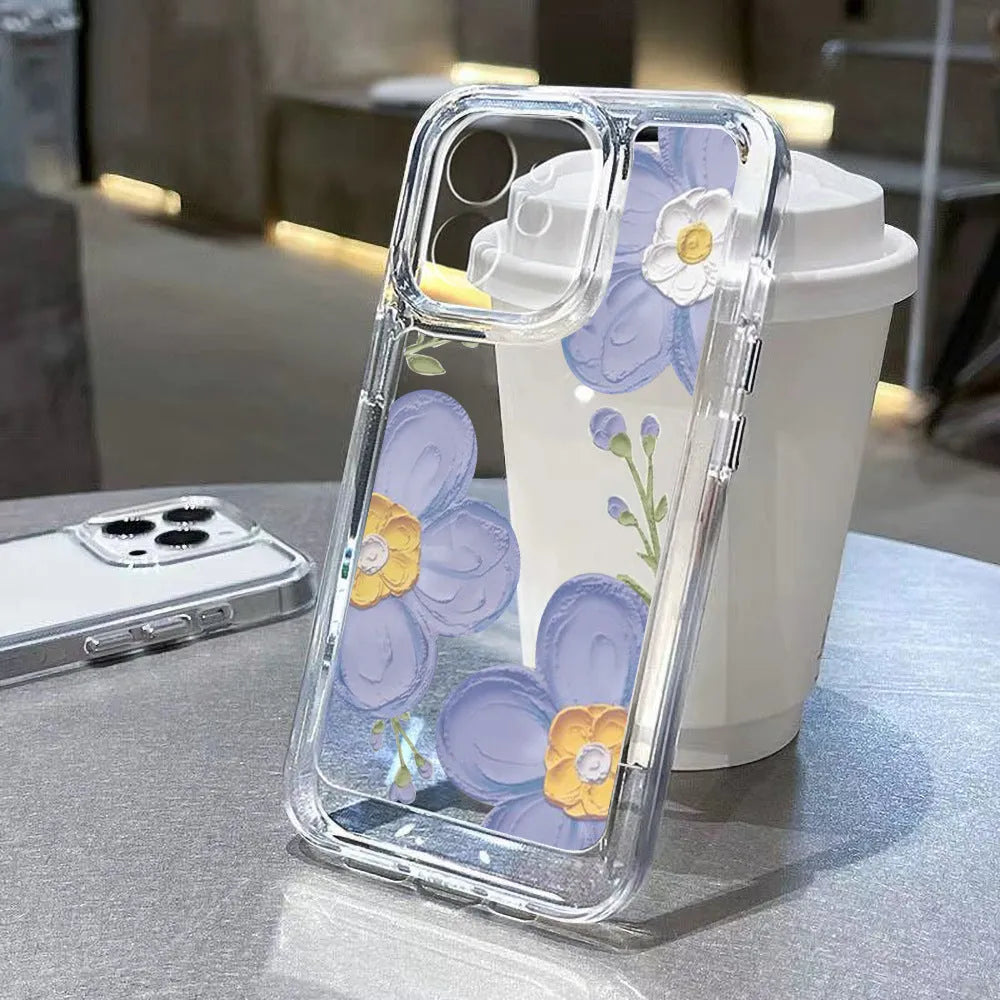 Transparent silicone phone case with carved antique tulip flower pattern for Apple iPhone