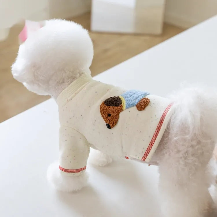 White cloth pet hoody with brushed finish for autumn and winter, sizes 2XS to 3XL