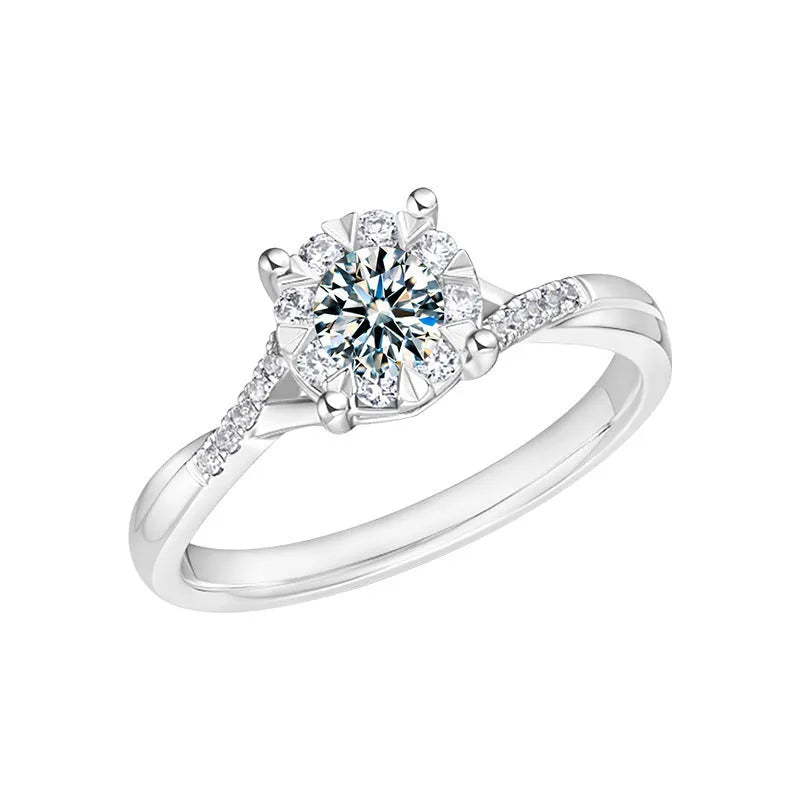 Women's silver moissanite ring with four-claw interwoven snowflake ornament in white gold colour size No 7
