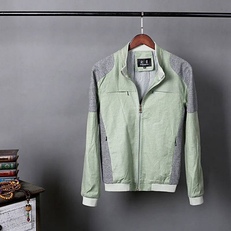 Men's thin cotton linen jacket in regular fit available in heather grey, grass green or blue colours