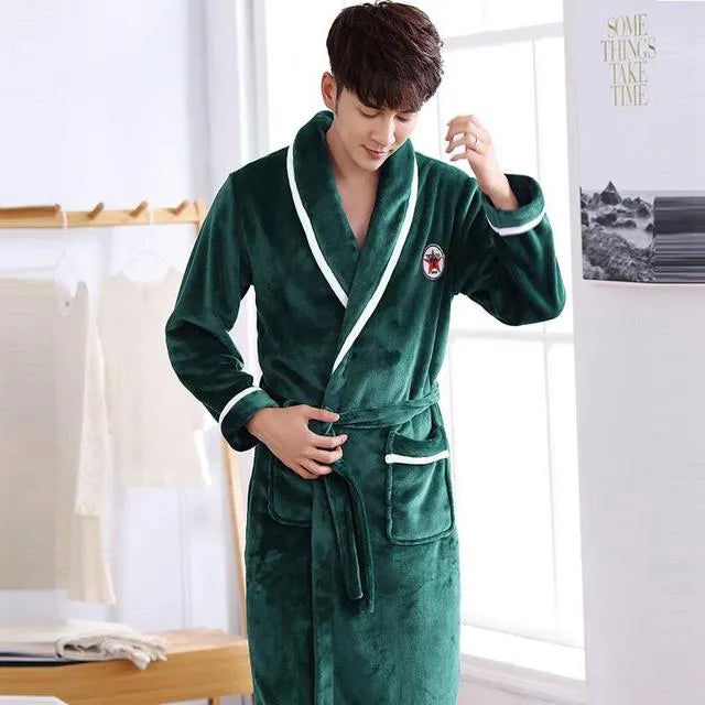 Winter flannelette wool sleep robe gown in solid colour, available for men and women, sizes M to 3XL
