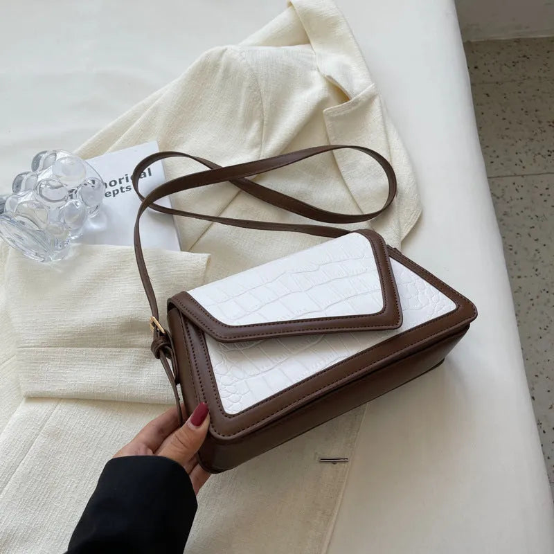 Stone pattern textured square shoulder bag in neutral colour with urban simplicity design