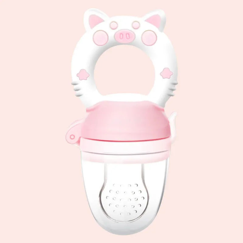 Silicone baby teether with textured surface and ring shape in blue, green or pink colours