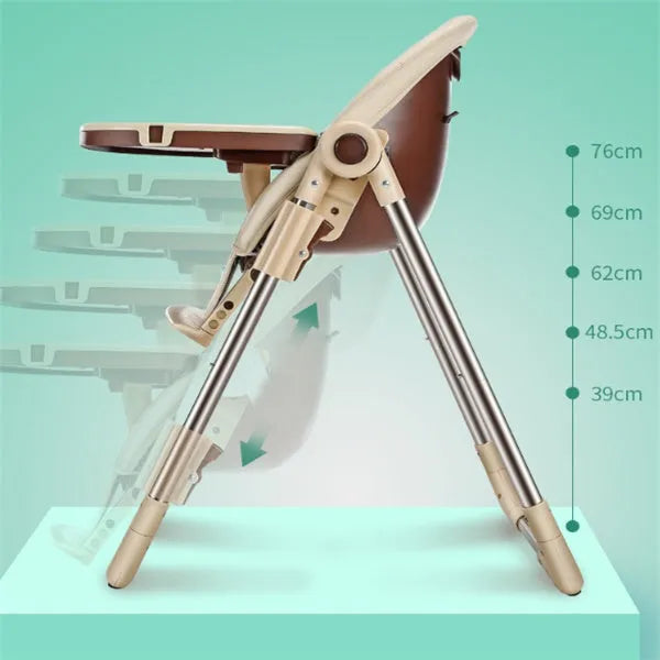 Sky blue portable baby chair for toddlers on a wooden floor.
