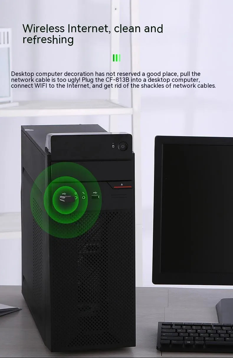 Black two-in-one network card with nickel-plated USB connector combining Bluetooth adapter and dual band access point
