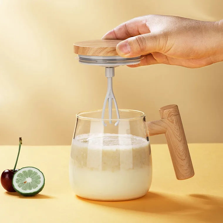 400ml self stirring electric coffee mug in borosilicate glass with button for automatic mixing