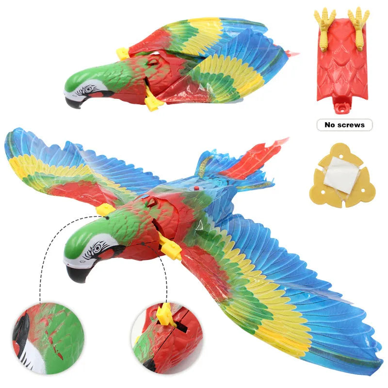 Plastic hanging simulation bird cat toy with rotating action in 25cm or 43cm size