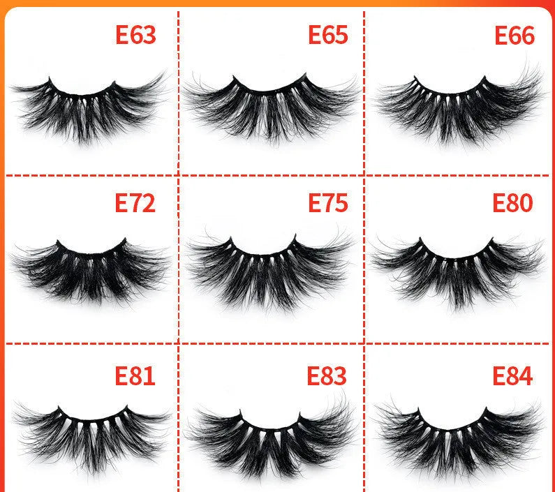 Handmade black mink hair eyelashes 25mm length on white background