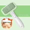 Blue automatic pet hair removal comb for dogs and cats on a white background.